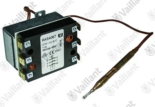 Vaillant Fühler mit einer Anschlussleitung und mehreren Klemmen zur Temperaturregelung in Heizsystemen. Verfügbar mit Kenngröße und Anschlussdetails auf der Rückseite.